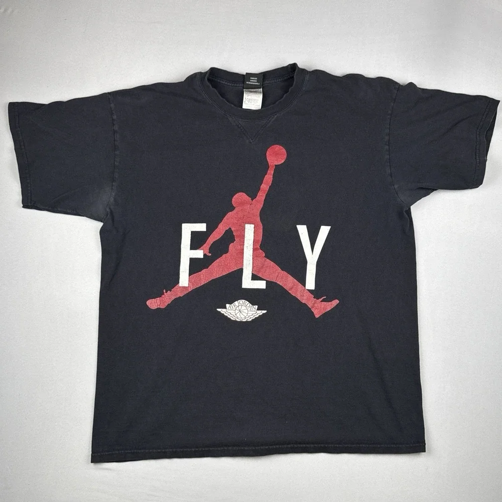 Vintage 2005 Jordan Fly Jumpman T Shirt XL Black Red Air Jordan Faded